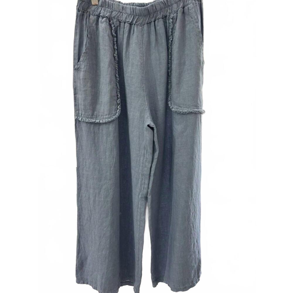 NEW CATHERINE LILLYWHITE'S women's fray pocket linen pant in blue